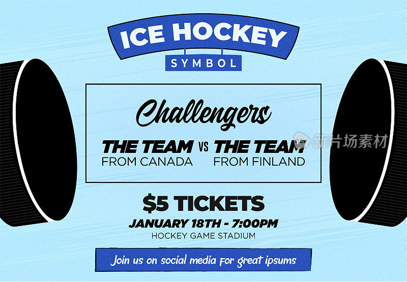Ice Hockey Web Banner with Hockey Puck for Tournament Poster or Flyer Template
